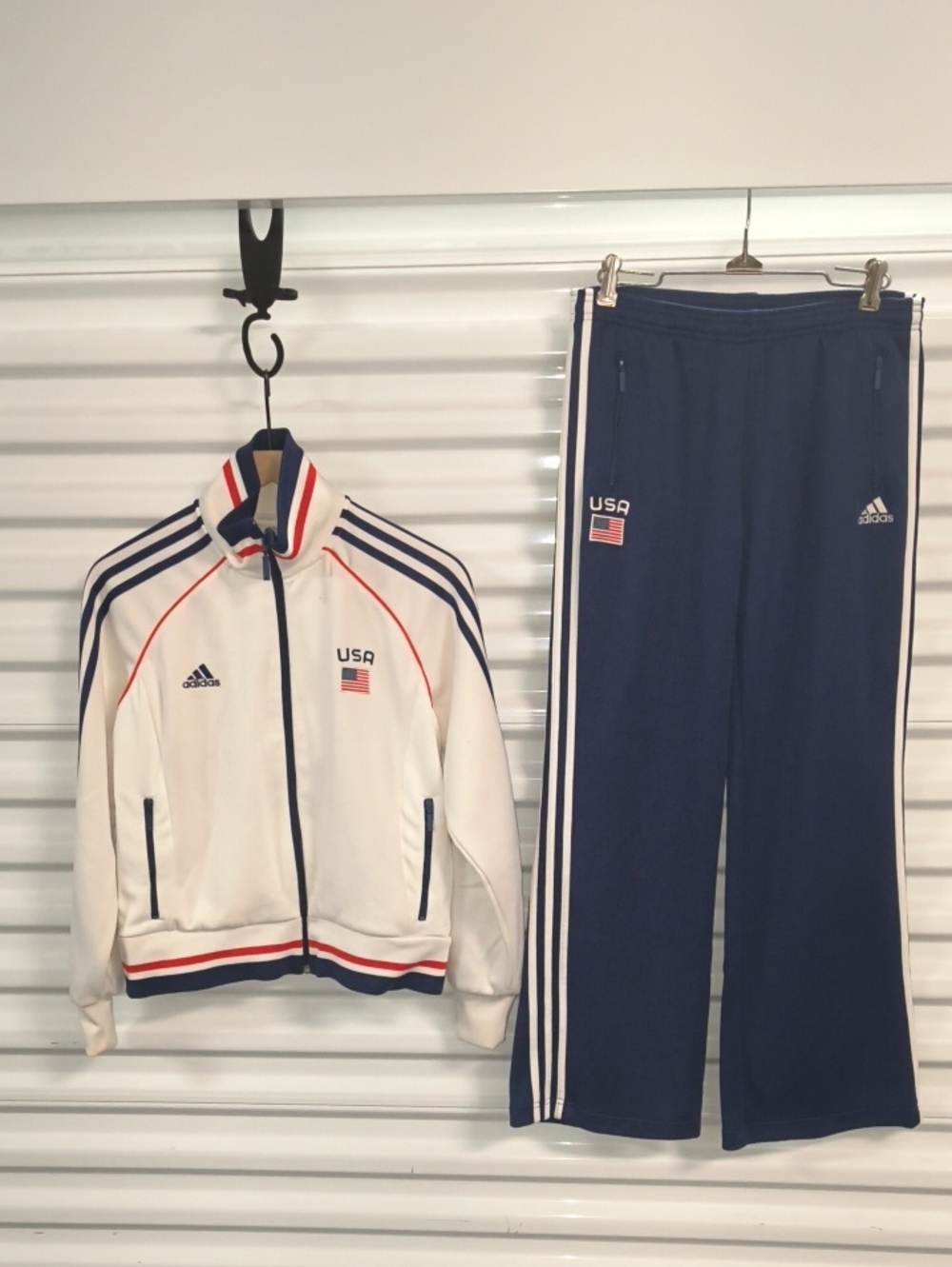 Vtg Adidas Team USA Track Jacket Full Zip Striped Pocket Athletic White+ Joggers - Picture 1 of 16
